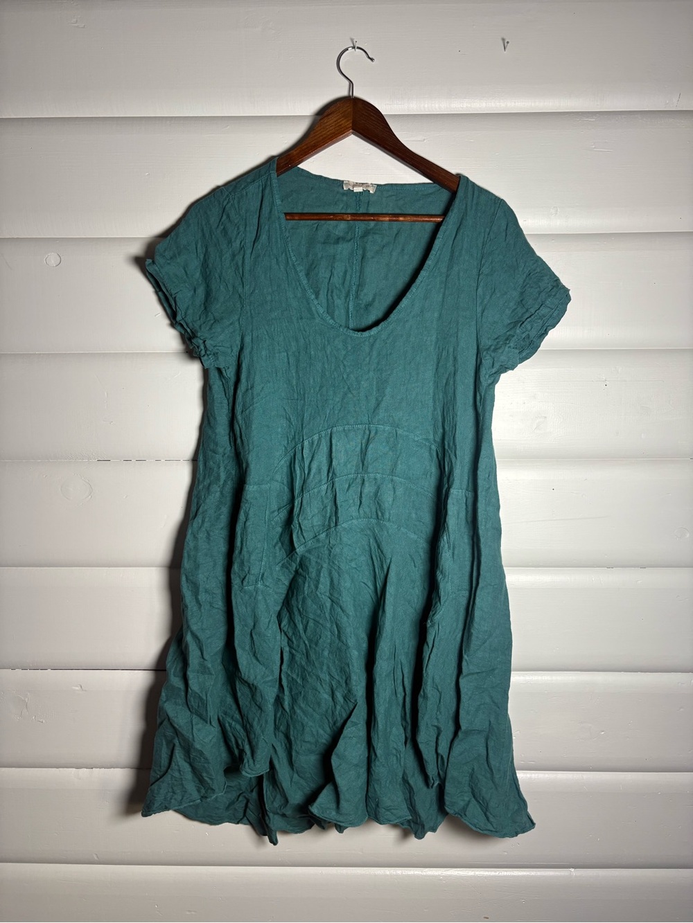 Marisa & Marie Made in Italy 100% Linen Teal Babydoll Dress XS